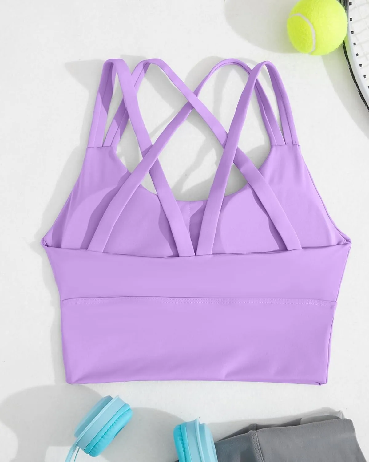 XUNYU Strappy Sports Bra for Women Longline Padded Workout Tops High Impact Yoga Bras Criss Cross Back Crop Tank