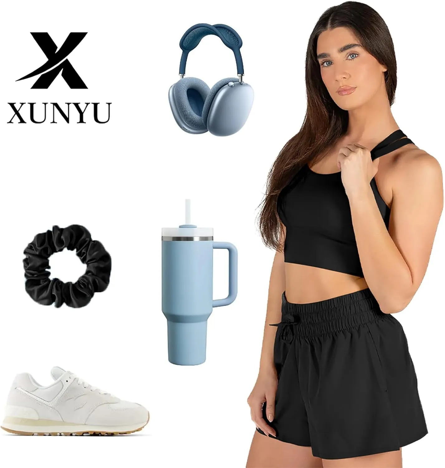 XUNYU Strappy Sports Bra for Women Longline Padded Workout Tops High Impact Yoga Bras Criss Cross Back Crop Tank
