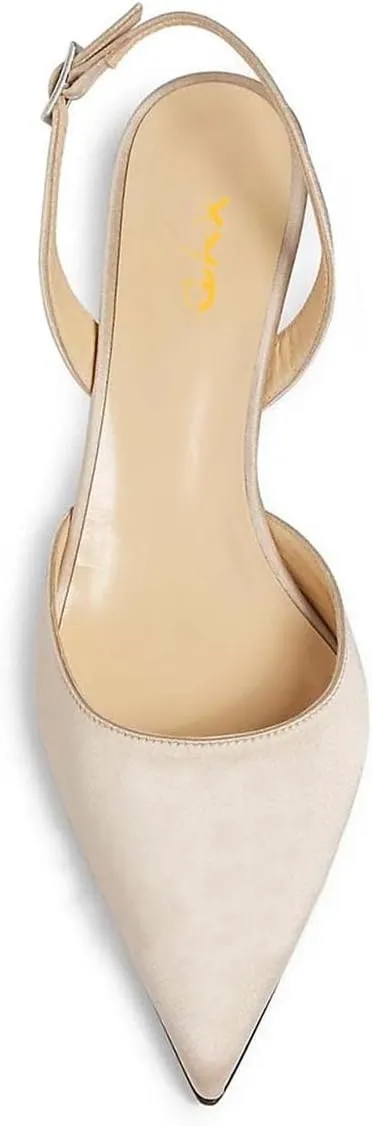 XYD Women Pointed Toe Slingback Office Party Pumps Back Buckle Strap Slip-on Chunky Low Heel Sandals Crystal Shoes