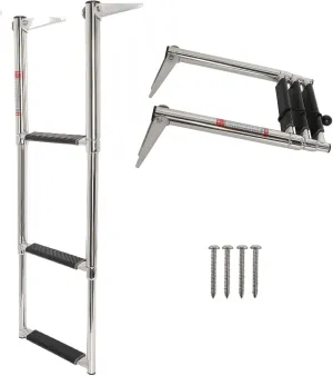 YaeMarine 3 Step Telescoping Boat Ladder Stainless Marine Ladder Telescoping Drop Ladder with Non-Slip Step (7331S)