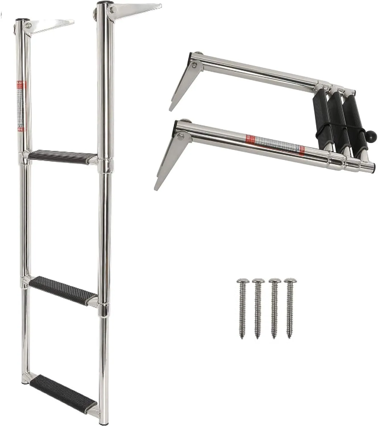 YaeMarine 3 Step Telescoping Boat Ladder Stainless Marine Ladder Telescoping Drop Ladder with Non-Slip Step (7331S)