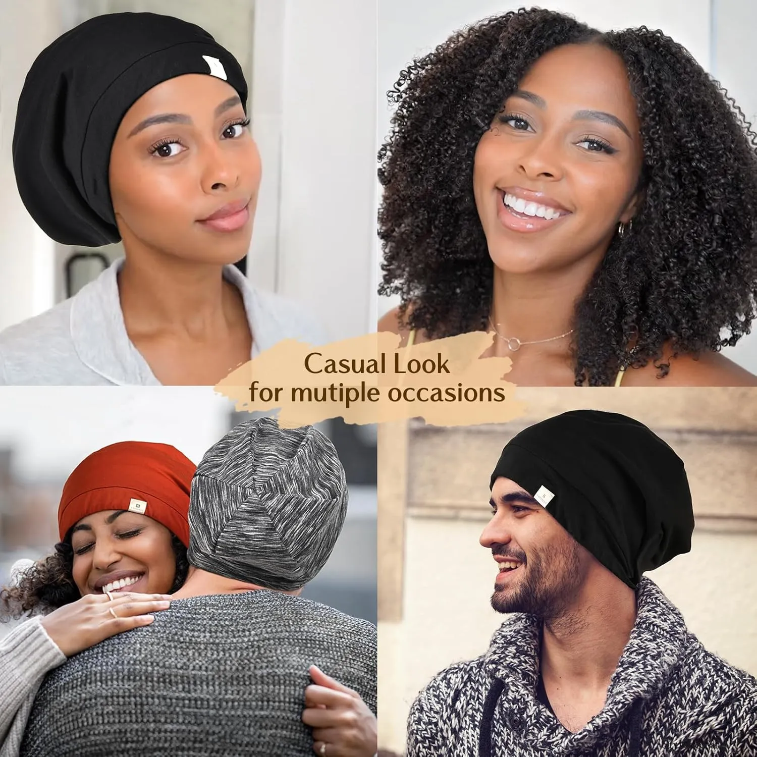 YANIBEST Silk Satin Bonnet Hair Wrap for Sleeping, Adjustable Slouchy Beanie for Women, Silk Lined for Curly Hair and Braids, Purple