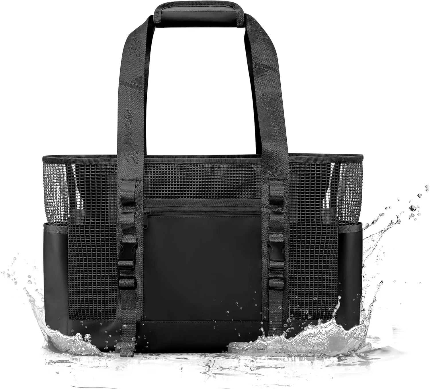 Yarwo Boat Gear Tote Bag, 35.5L Waterproof Boat Accessories Organizer with Marine-grade Coated Mesh and Wet Dry Pockets, Marine Storage Bag for Boating, Kayaking, Fishing, Trunk, Camping, Black