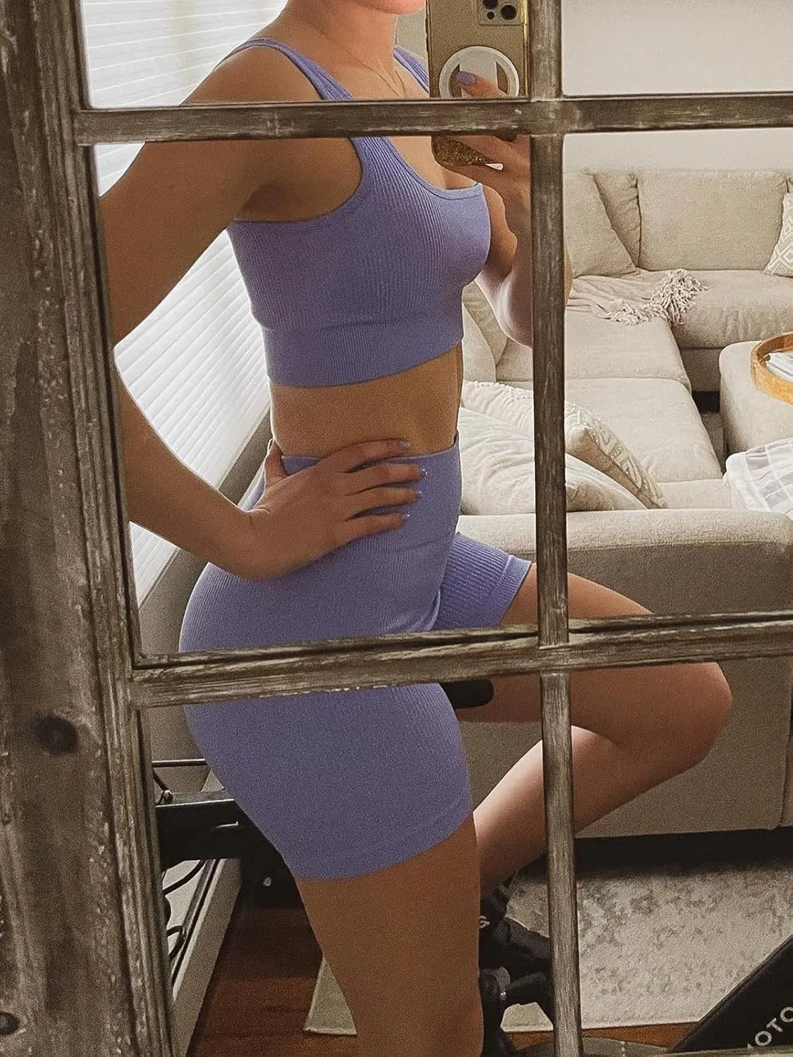 YNNTHY Women's 3 Piece Workout Shorts Yoga Seamless Ribbed High Waisted Spandex Booty Biker Shorts