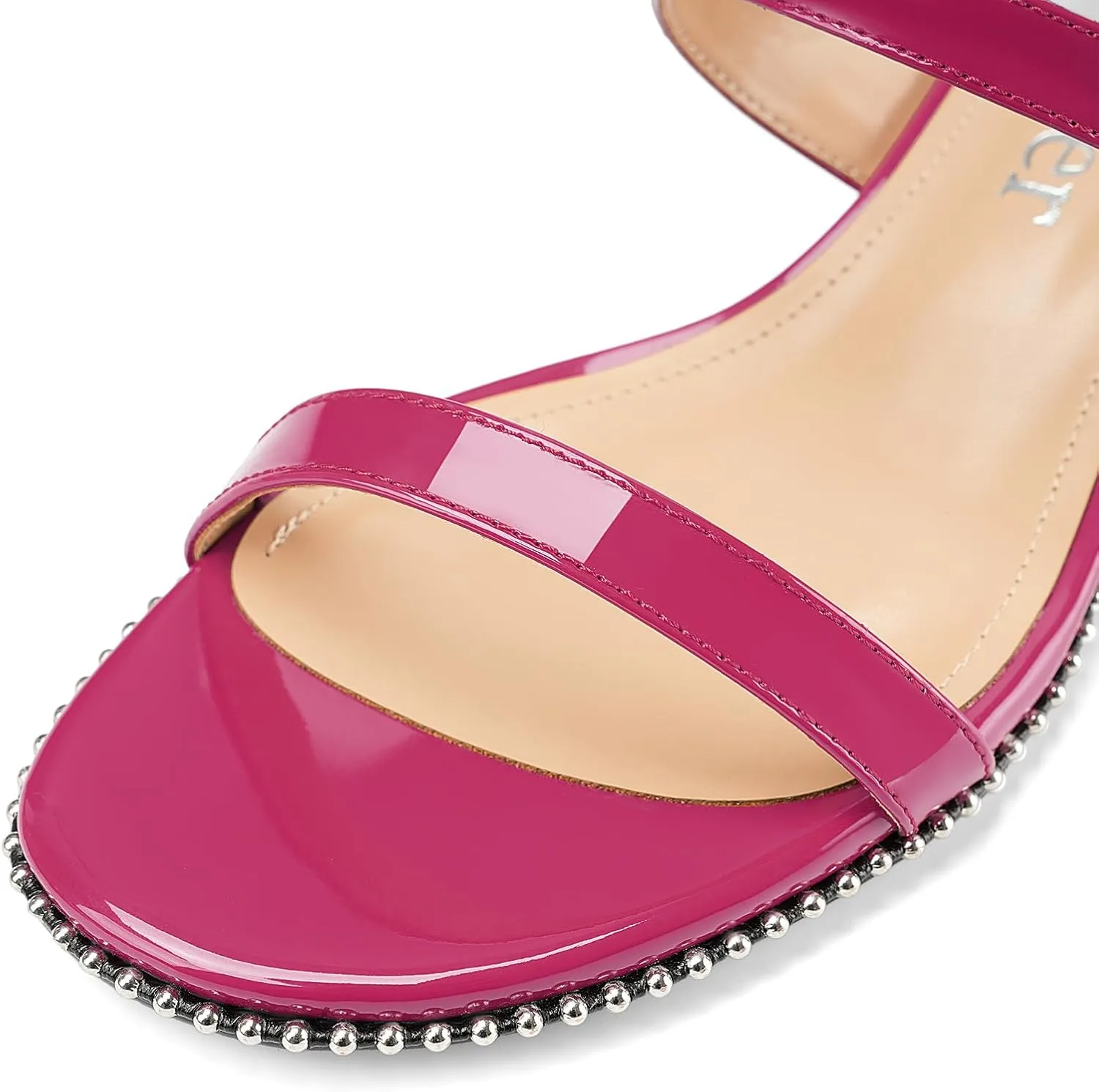 Z.Oufeier Women's Two Strap Low Kitten Heels Studded Sandals Open Toe Heeled Strappy Beaded Buckle Slip On Dressy Mules Shoes